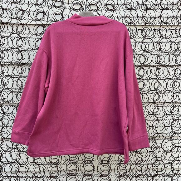 90s Cervelle Pink white color block floral embroidered grannycore sweatshirt 1X - Picture 2 of 7